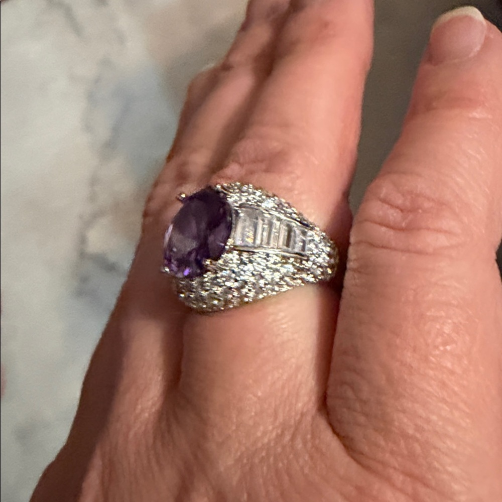 Simulated Purple & White Diamond Waterfall Ring in Silvertone - Picture 7 of 10